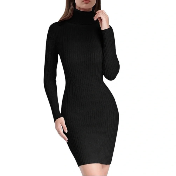 NWT Women’s Cowl Neck Ribbed BodyCon Sweater Dress - Picture 4 of 7